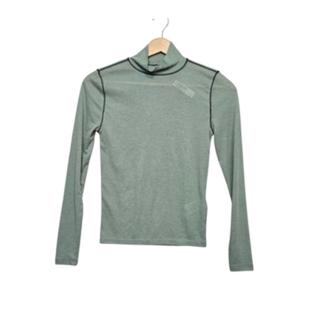 NWT Madewell Shirt Womens XS Green Turtleneck Long Sleeve Sheer Mock Neck Top